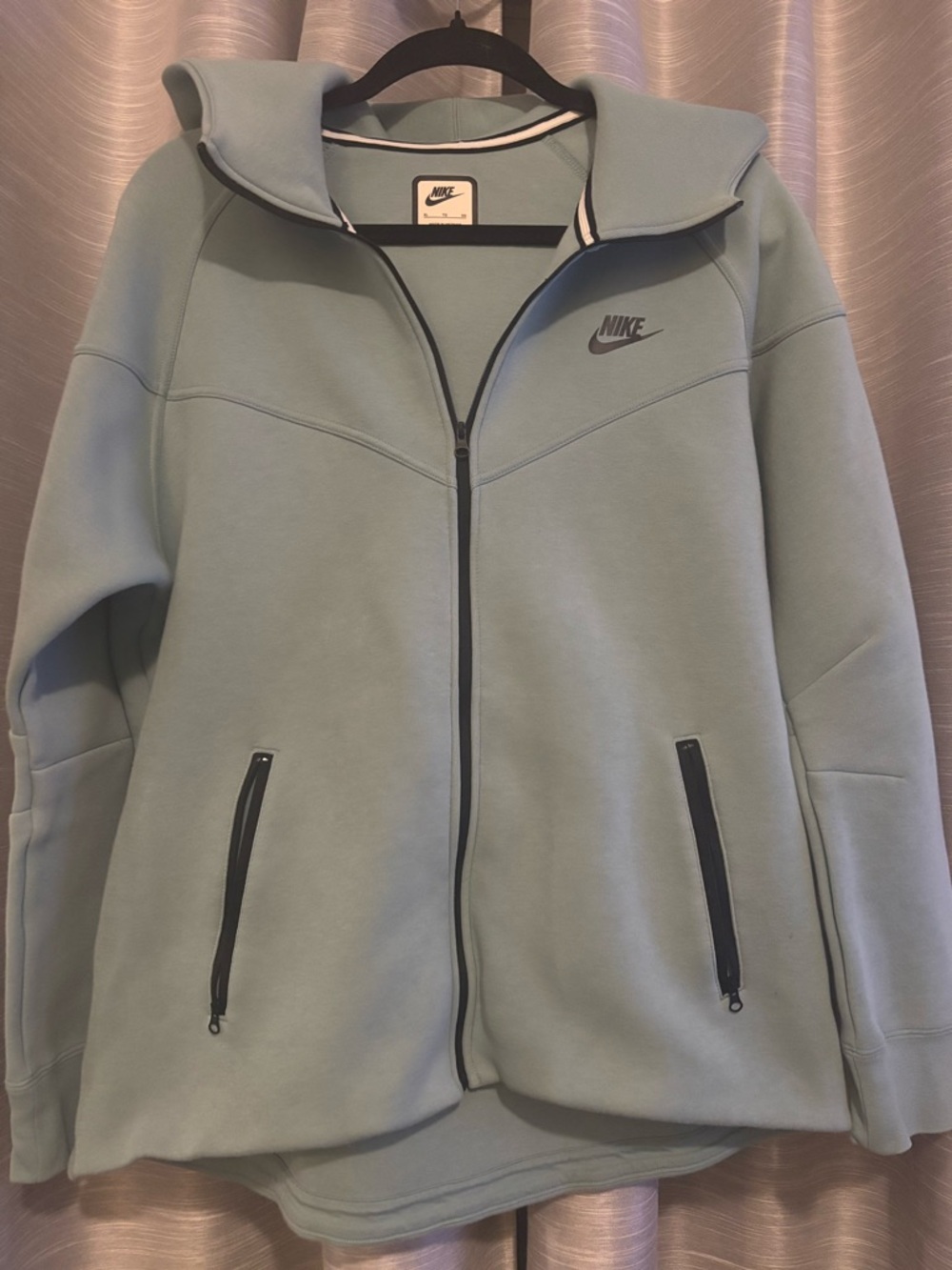 Nike Tech Aqua Blue/Green Full Zip Hooded Sweatshirt Jacket Zip Pockets X-Large